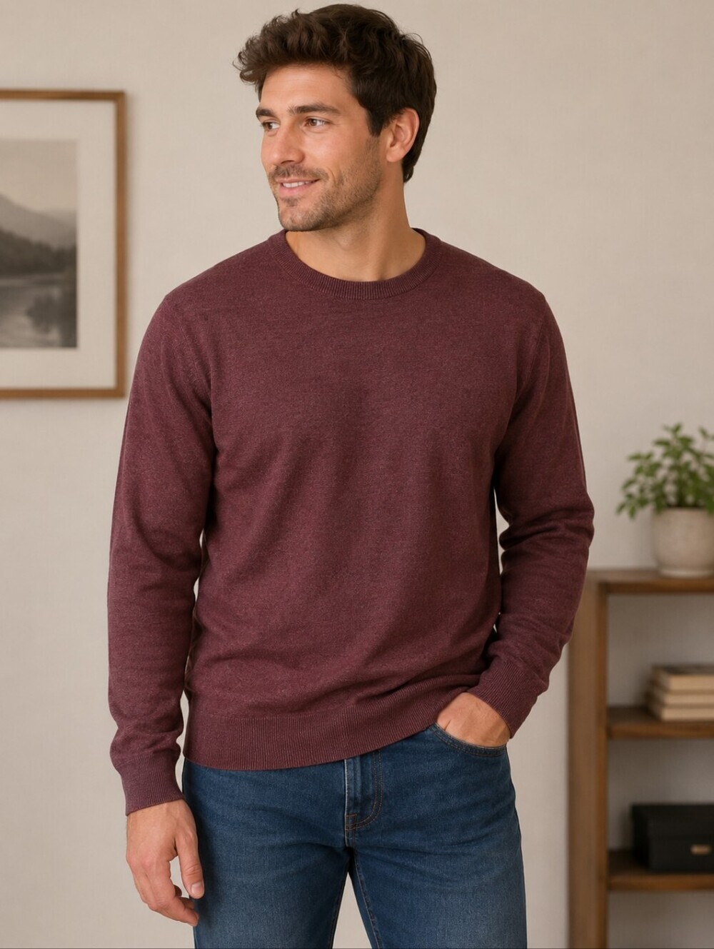 Old Navy Lightweight Burgundy Sweater Men's Medium M Crew Neck Fall Winter EUC